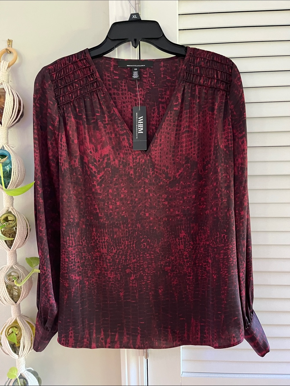 White House Black Market Red & Black V-Neck Blouse